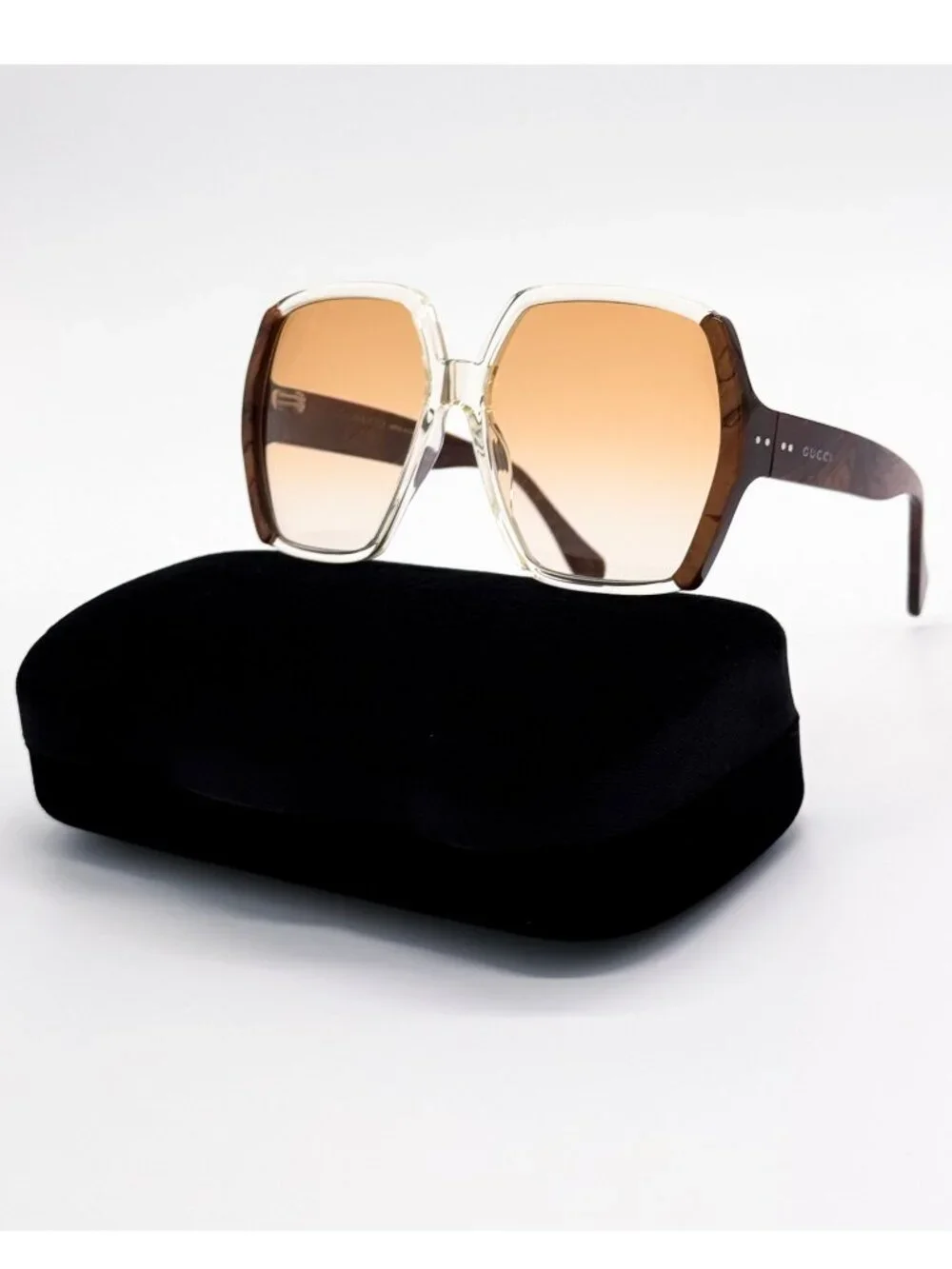 New Gucci Havana Brown Oversized Women Sunglasses GG1065S 001